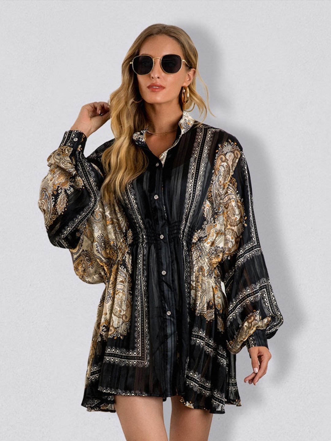 

JC Collection Black Ethnic Motifs Printed Shirt Dress