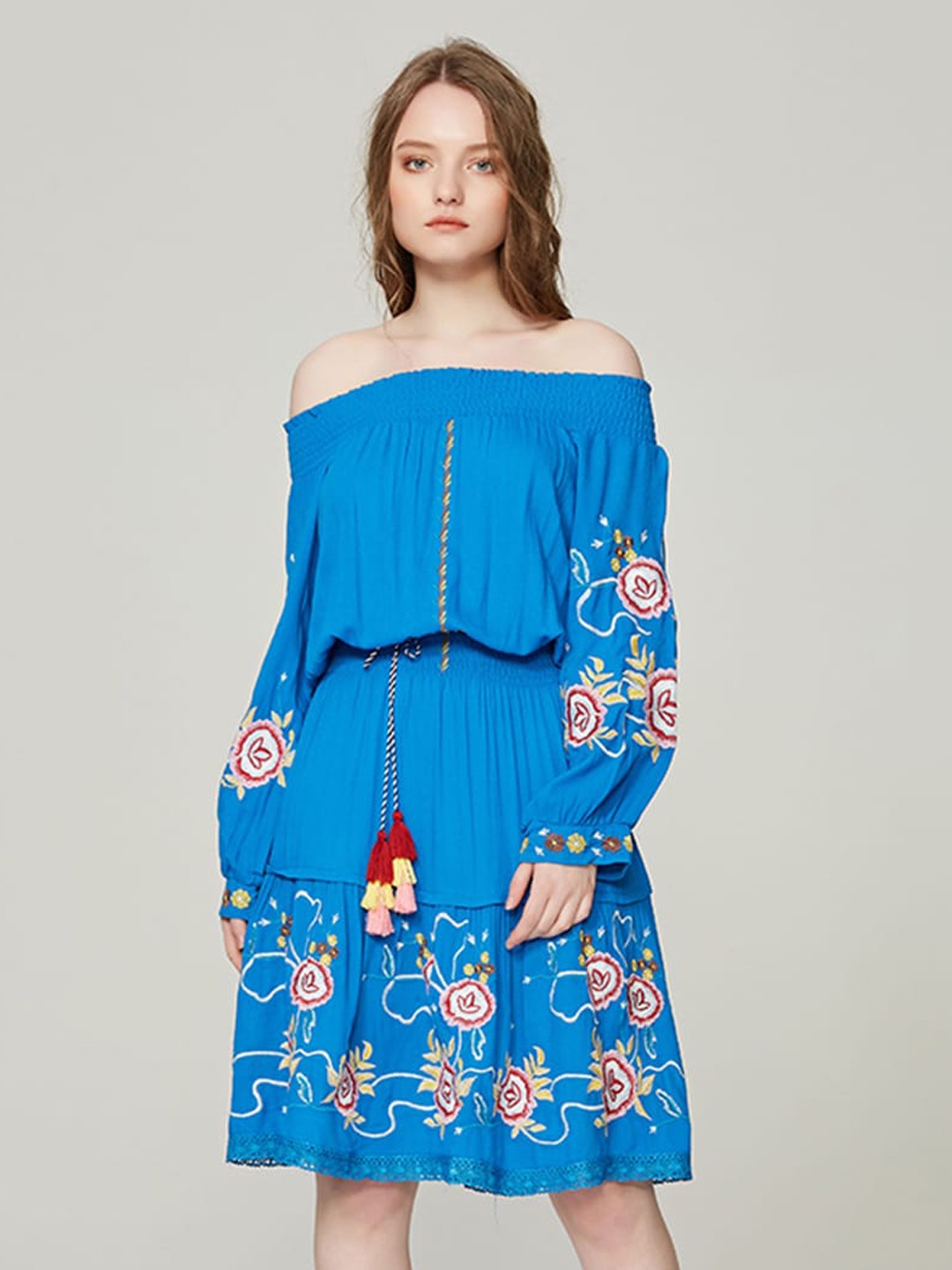 

JC Collection Floral Off-Shoulder A-Line Dress, Blue