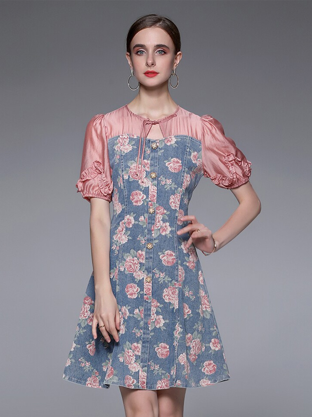 

JC Collection Floral Printed A-Line Dress, Blue