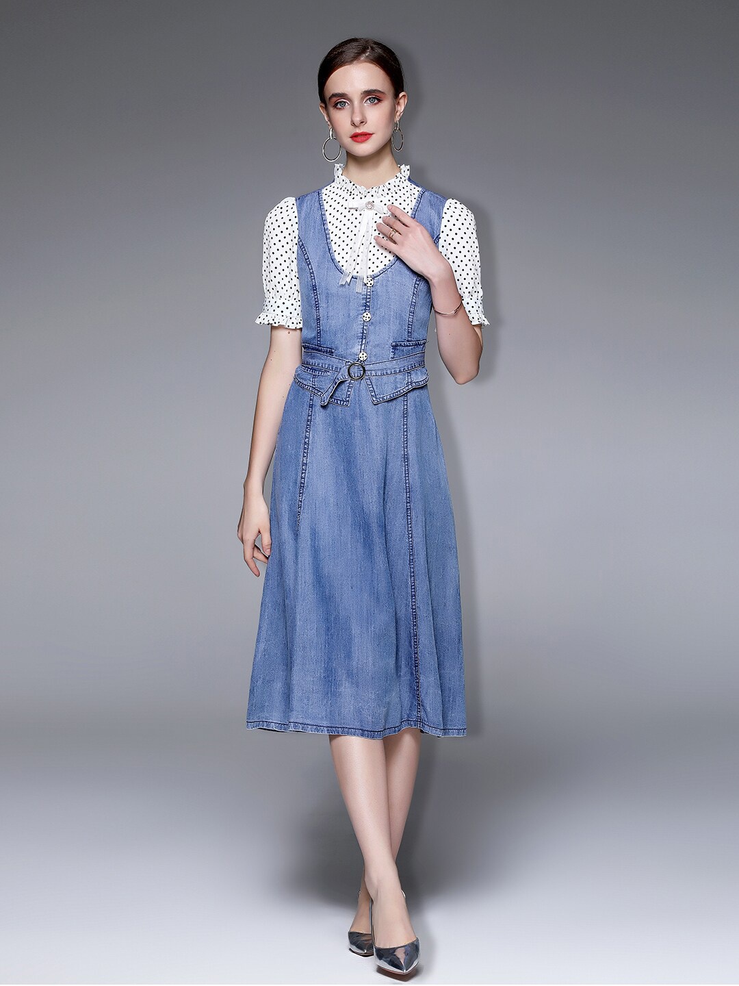

JC Collection Denim Midi A-Line Dress, Blue