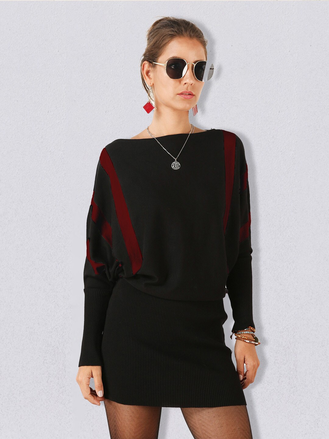 

JC Collection Batwing Sleeves Mini Jumper Dress, Red