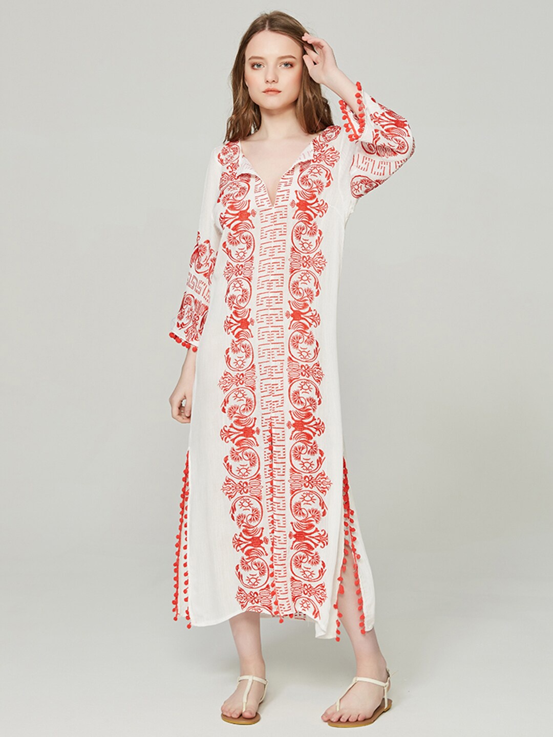 

JC Collection Floral Printed Pure Cotton Maxi Dress, White
