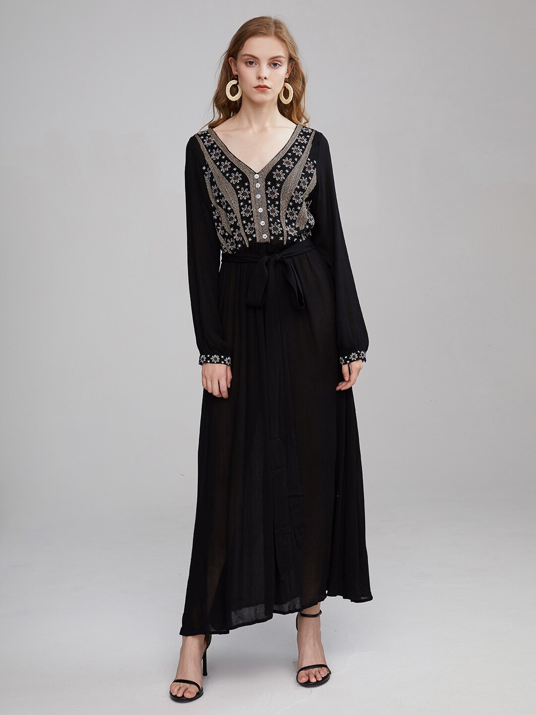 

JC Collection Floral Embroidered Pure Cotton Maxi Dress, Black