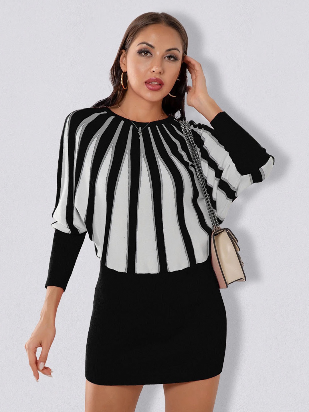 

JC Collection Striped Sheath Mini Dress, Black
