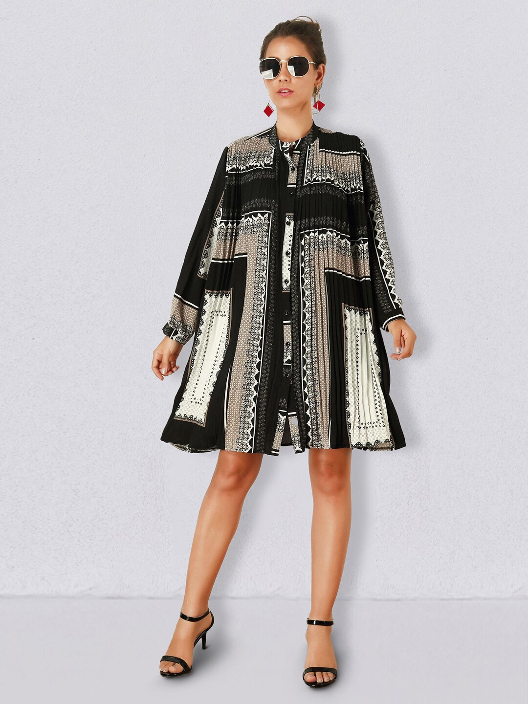

JC Collection Geometric Printed A-Line Dress, Black