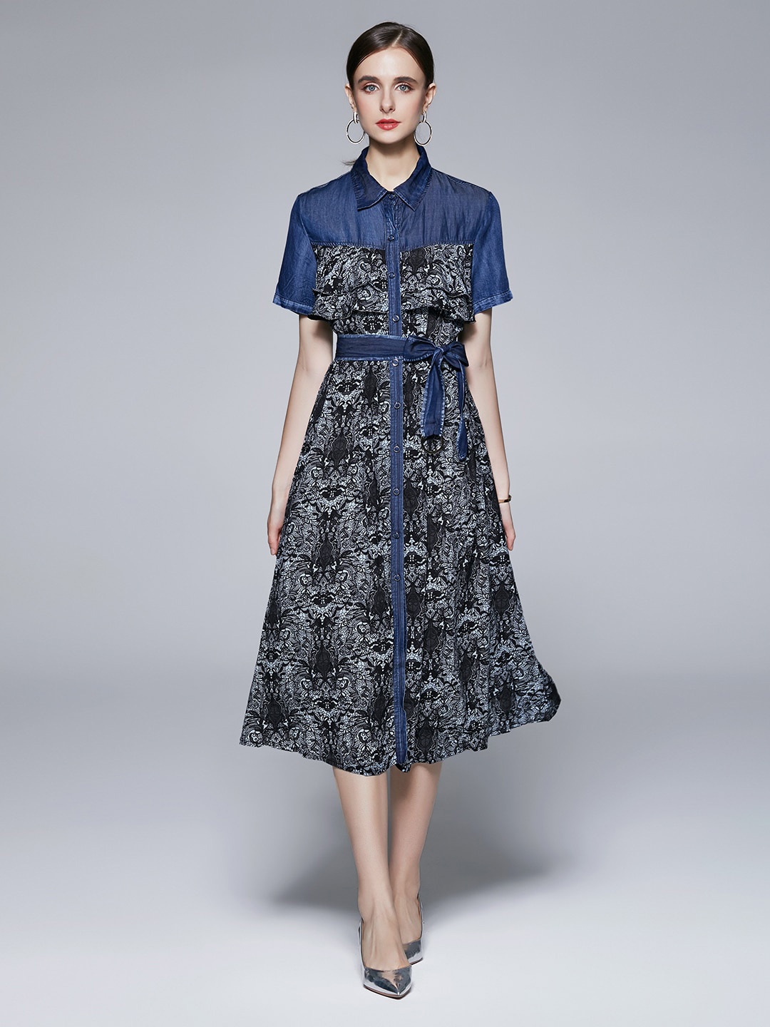 

JC Collection Floral Printed Shirt Style Midi Dress, Blue