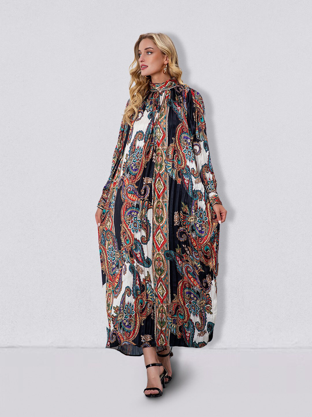 

JC Collection Ethnic Motif Maxi Dress, Black