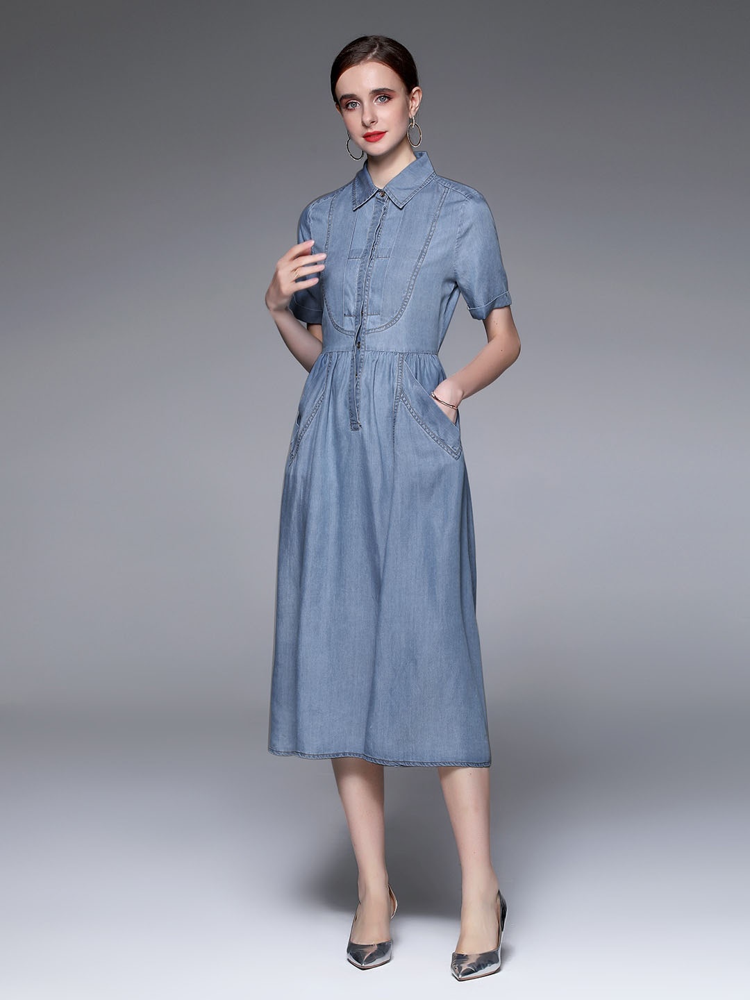 

JC Collection Shirt Collar Shirt Midi Dress, Blue