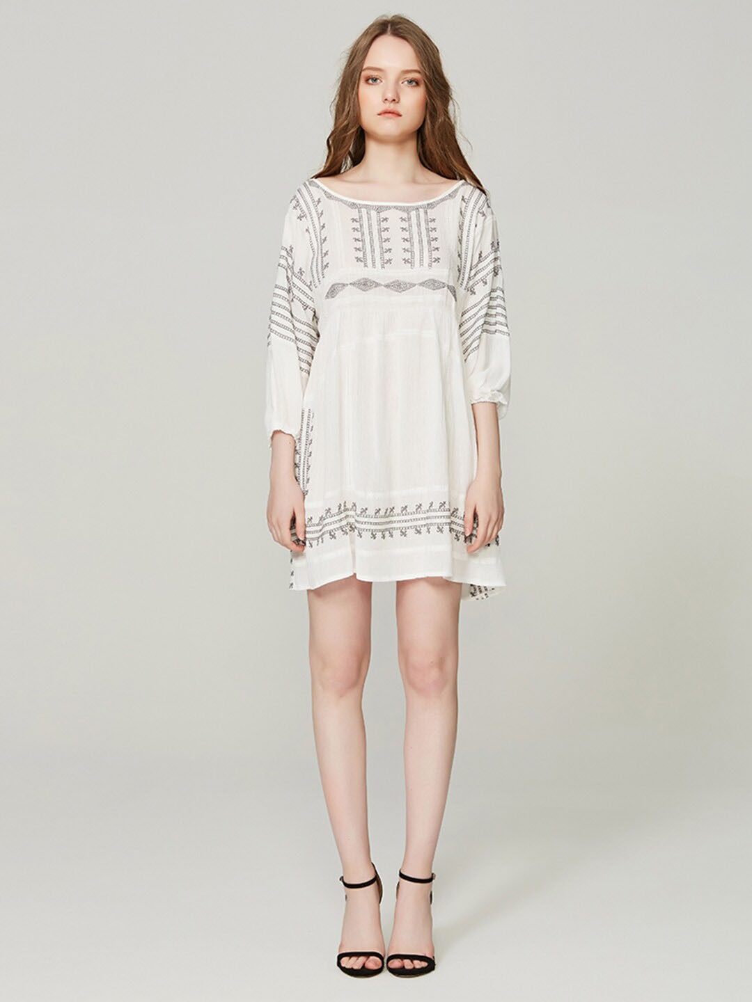 

JC Collection Ethnic Motifs A-Line Cotton Mini Dress, White