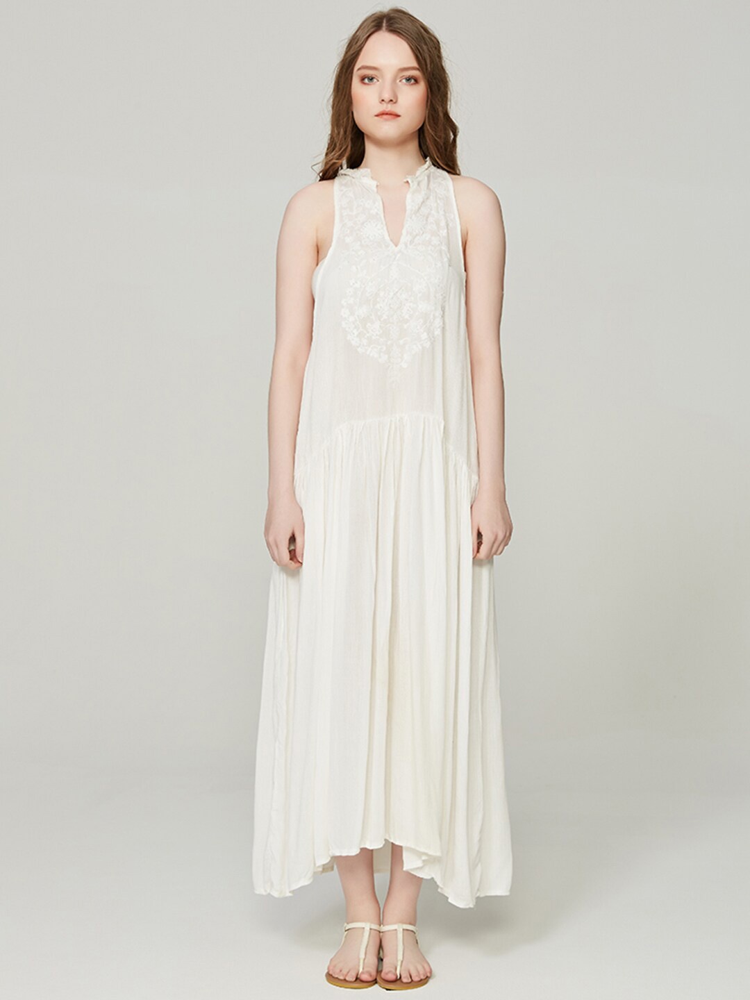 

JC Collection Embroidered Keyhole Neck Flounce Maxi Dress, White