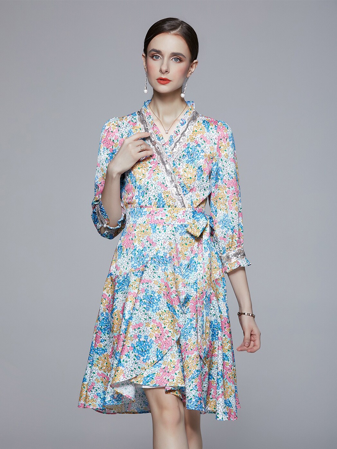 

JC Collection Floral Printed Knee Length Dress, Blue