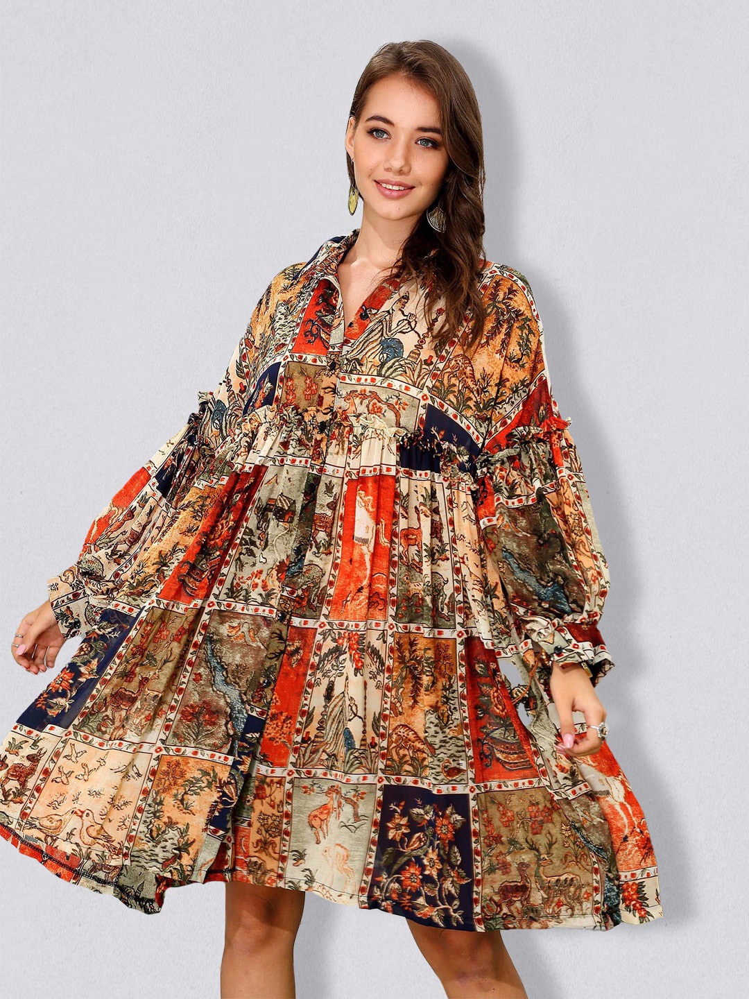 

JC Collection Ethnic Motifs Dress, Orange