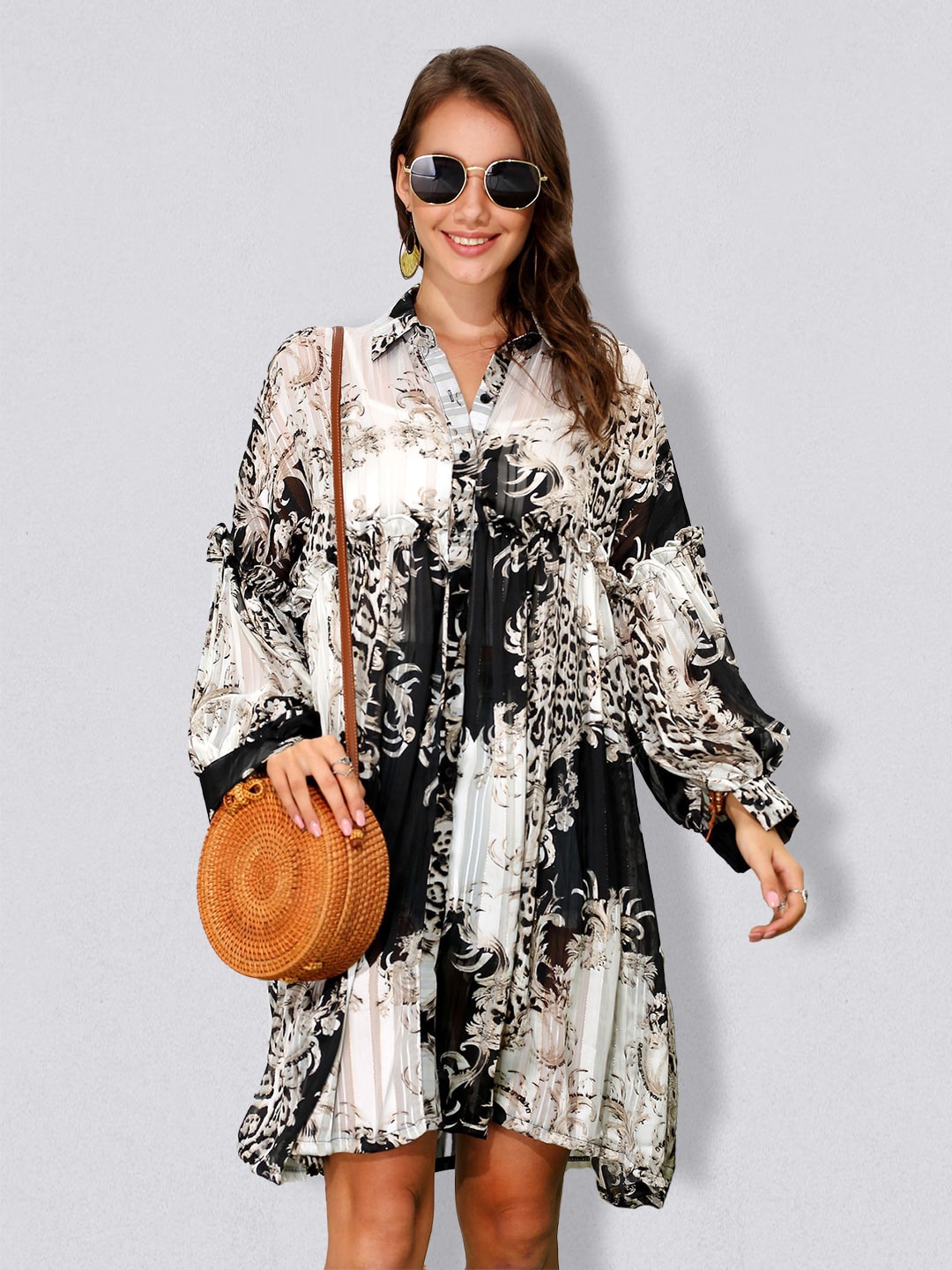 

JC Collection Floral Printed Shirt Dress, White