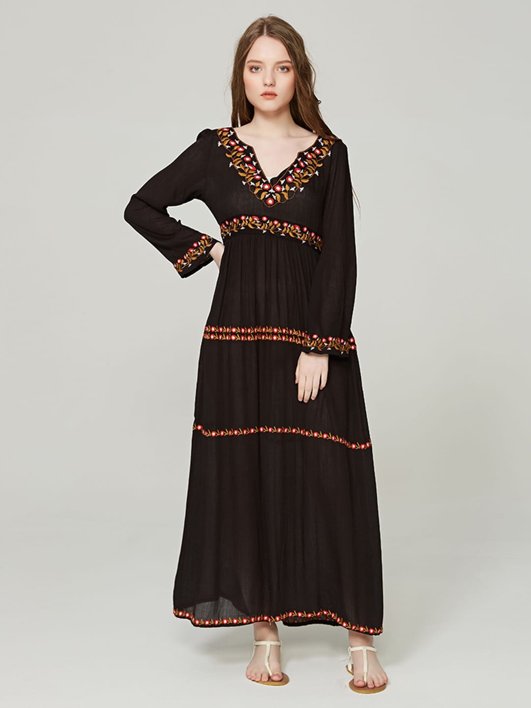 

JC Collection V-Neck Maxi Cotton Dress, Black