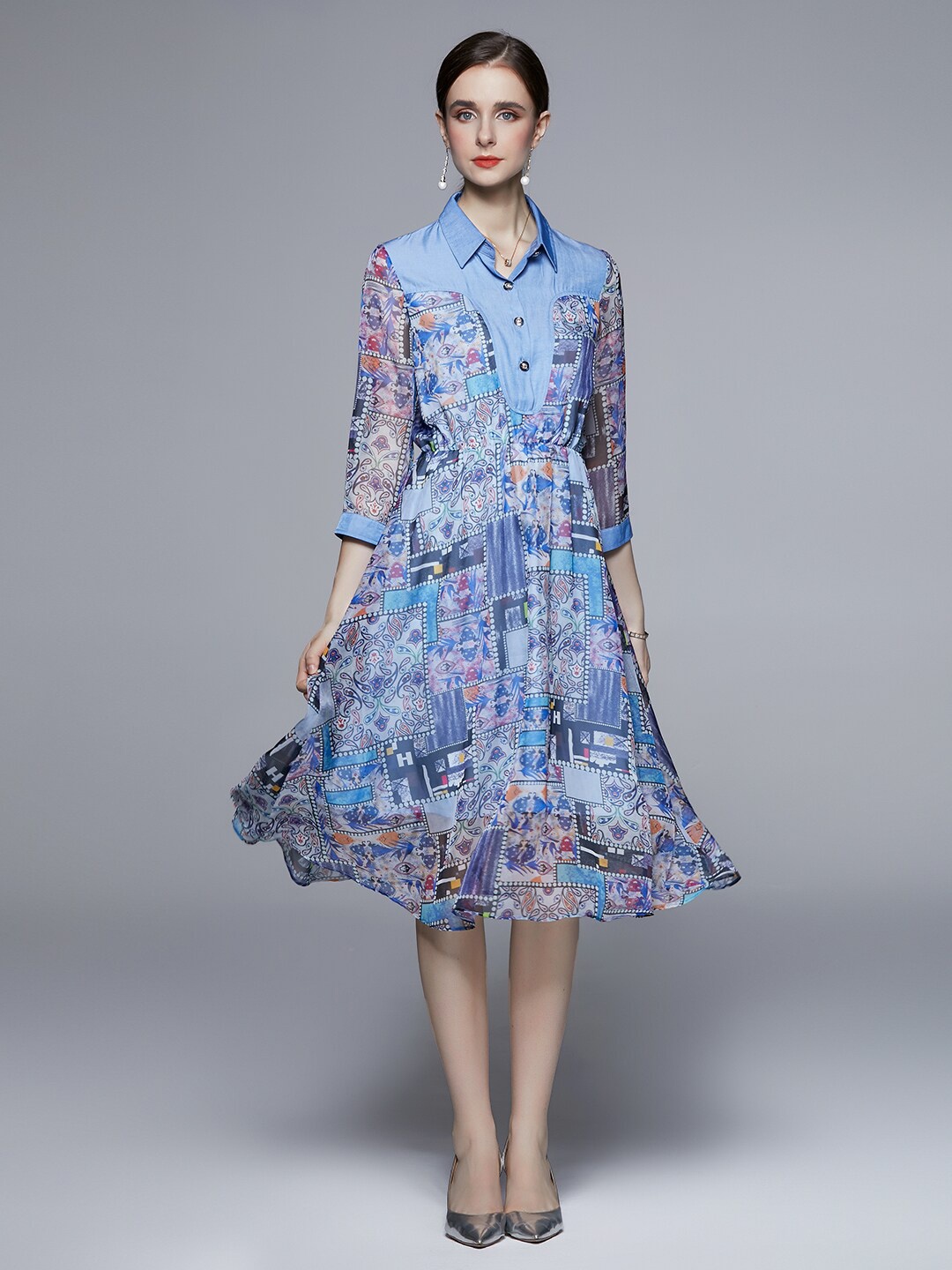 

JC Collection Shirt Collar Floral Midi Dress, Blue