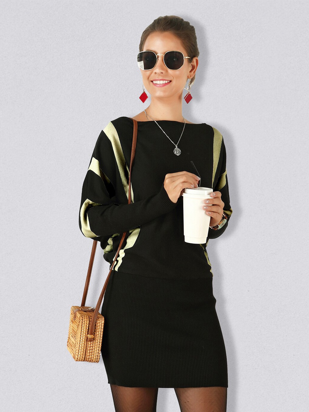 

JC Collection Boat Neck Mini Dress, Beige