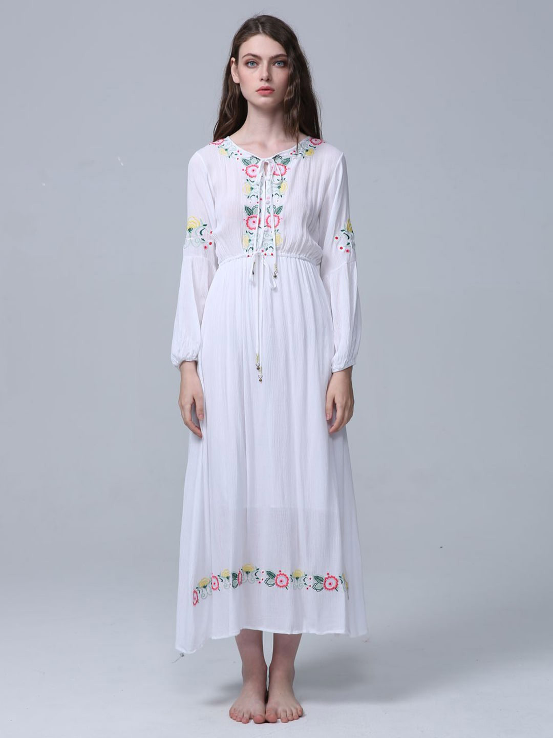 

JC Collection Floral Tie-Up Neck Maxi Dress, White