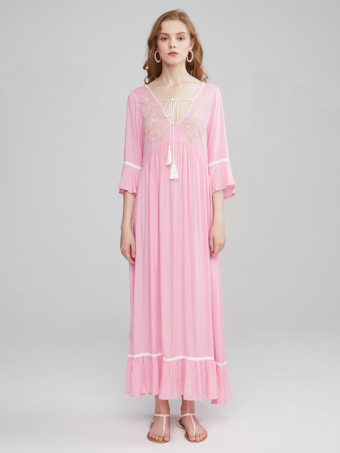

JC Collection Tie-Up Neck Maxi Dress, Pink
