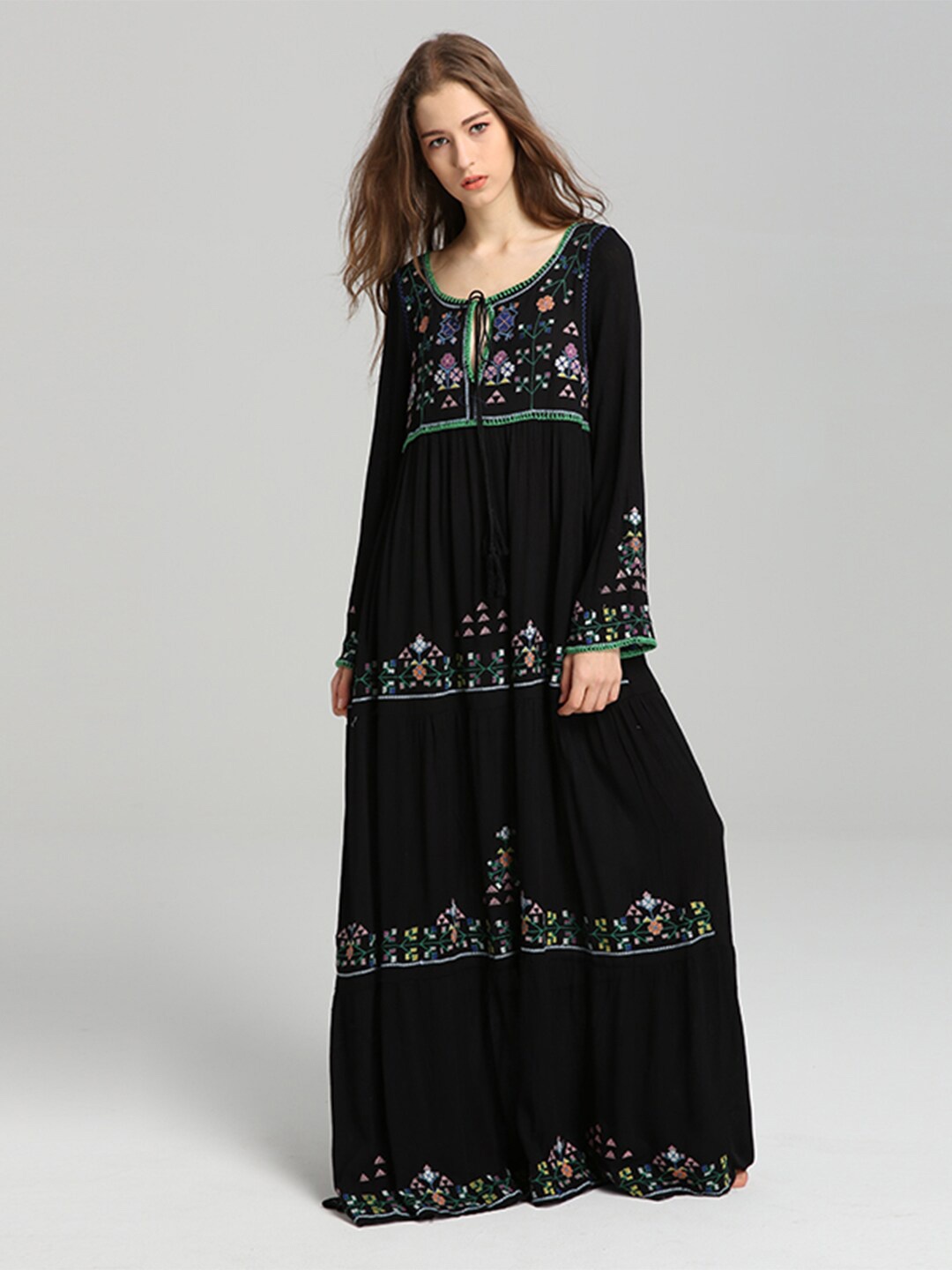 

JC Collection Tie-Up Neck Maxi Dress, Black