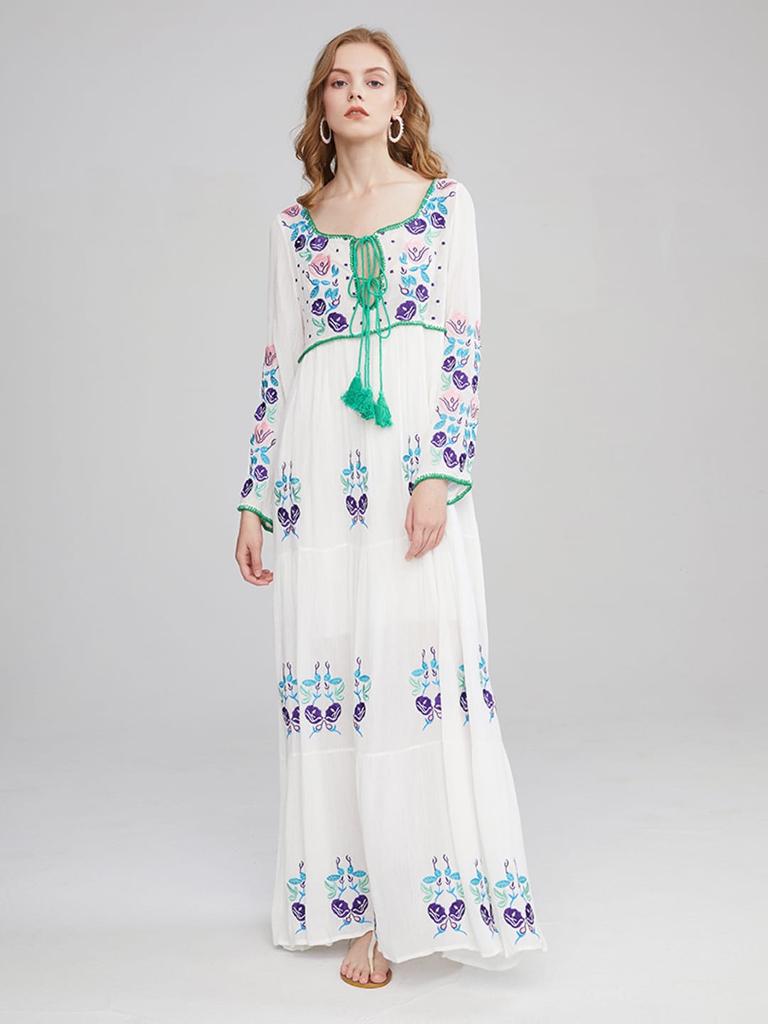 

JC Collection Tie-Up Neck Floral Maxi Dress, White