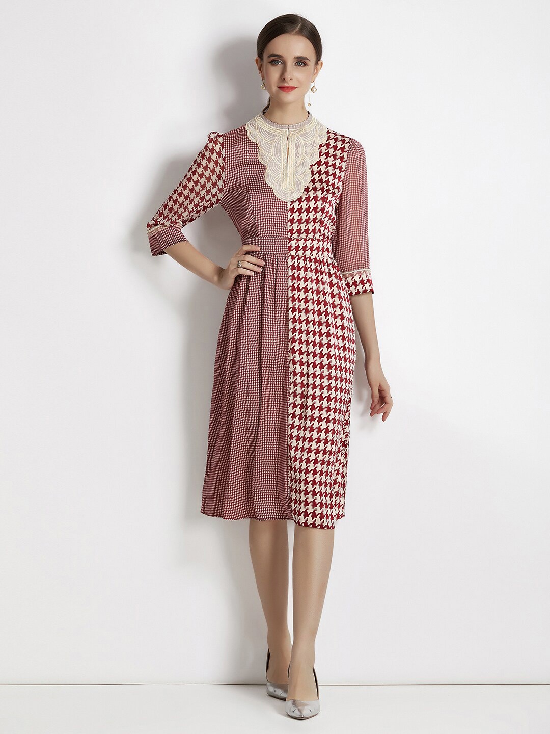 

JC Collection Checked A-Line Midi Dress, Maroon