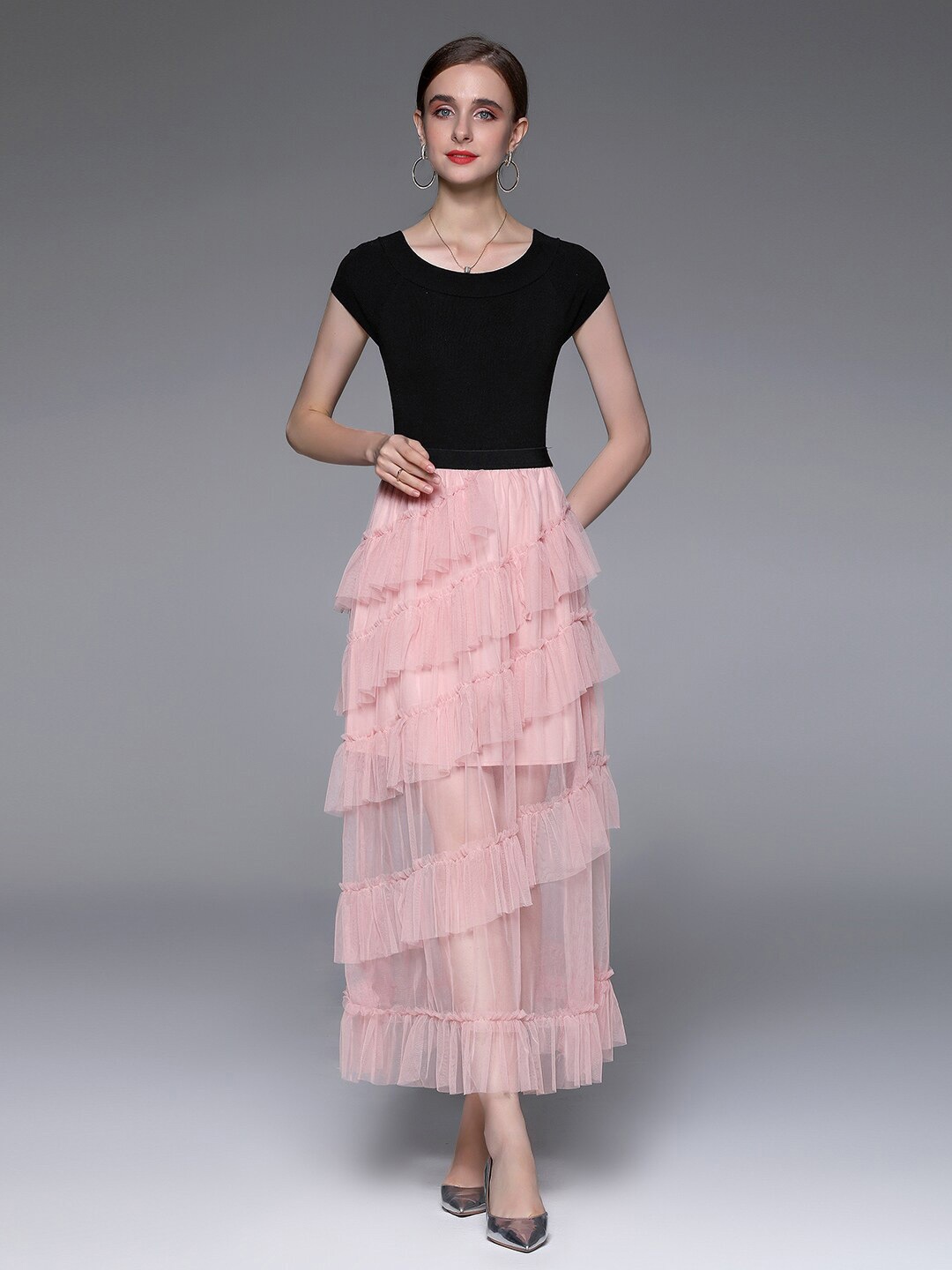

JC Collection Colourblocked Ruffles Maxi Dress, Pink