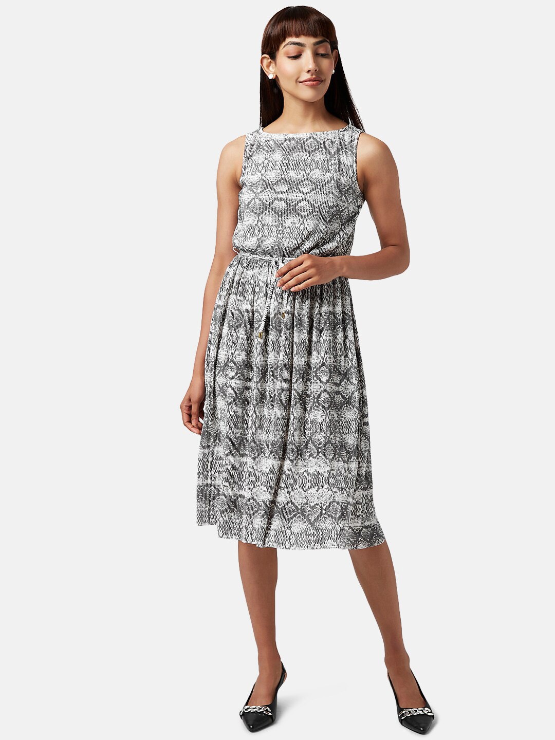 Annabelle by Pantaloons Floral Printed Boat Dress, Grey