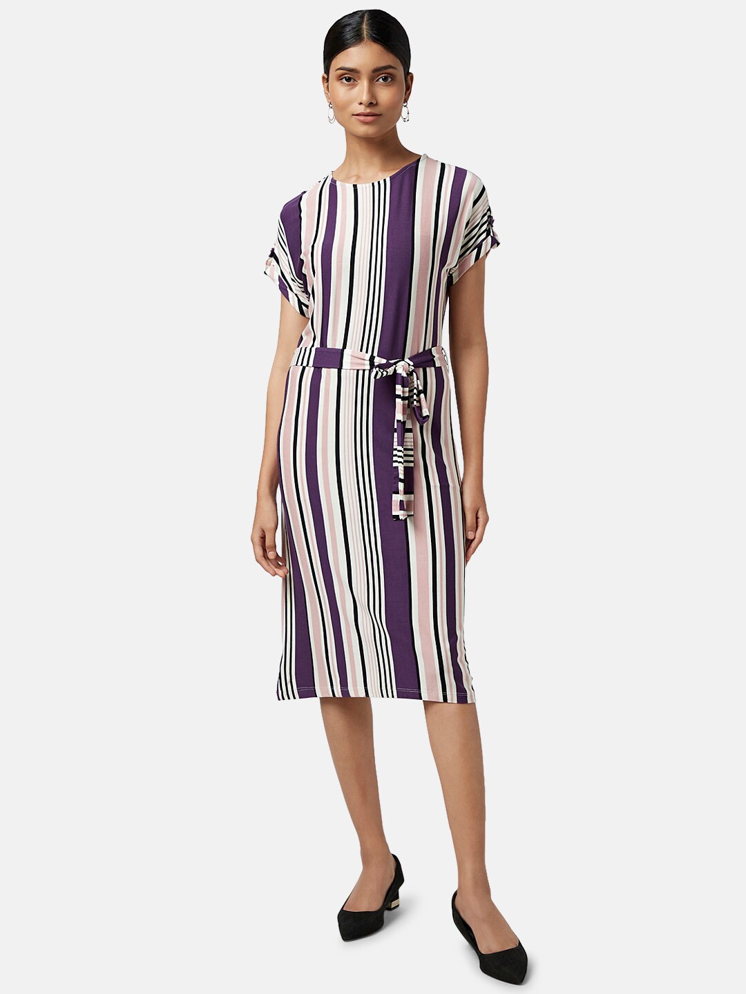 

Annabelle by Pantaloons Striped Boat Neck Short Sleeves Sheath Dress, Purple