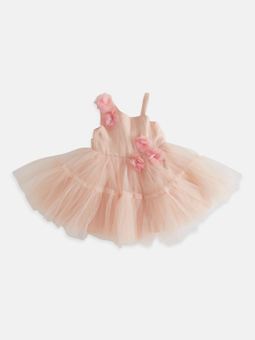 

Pantaloons Baby Girls Fit And Flare Tiered Mini Dress With Floral Corsage, Peach