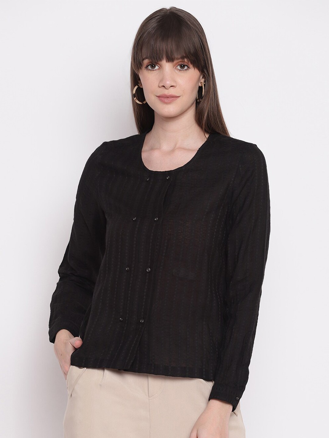 

sandy AND ritz Comfort Sheer Cotton Casual Shirt, Black