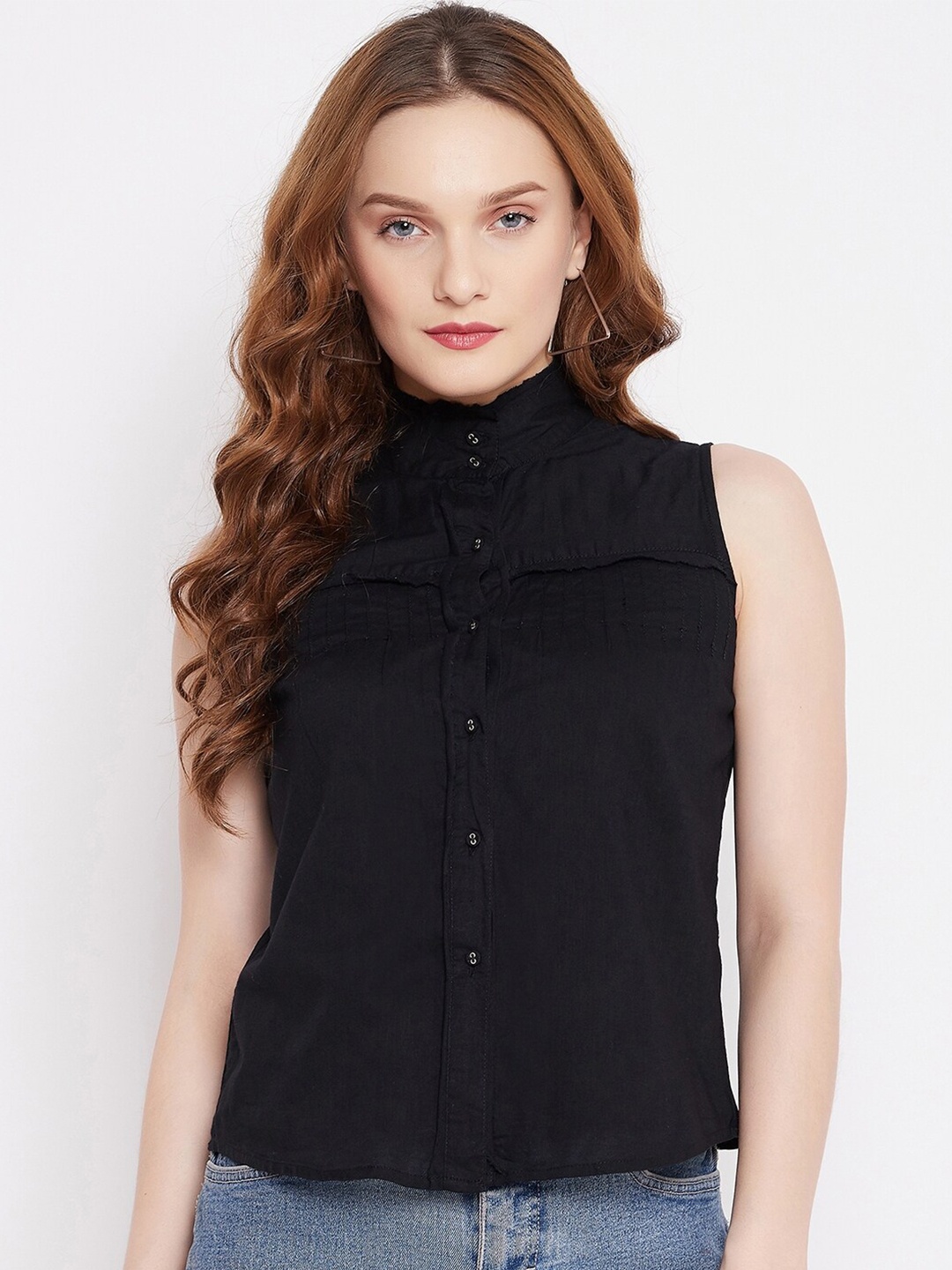 

sandy AND ritz Comfort Band Collar Cotton Casual Shirt, Black