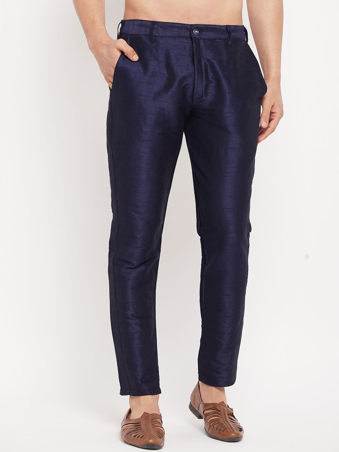 

VM Ethnic Silk Blend Pant Style Mid Rise Pyjamas, Navy blue