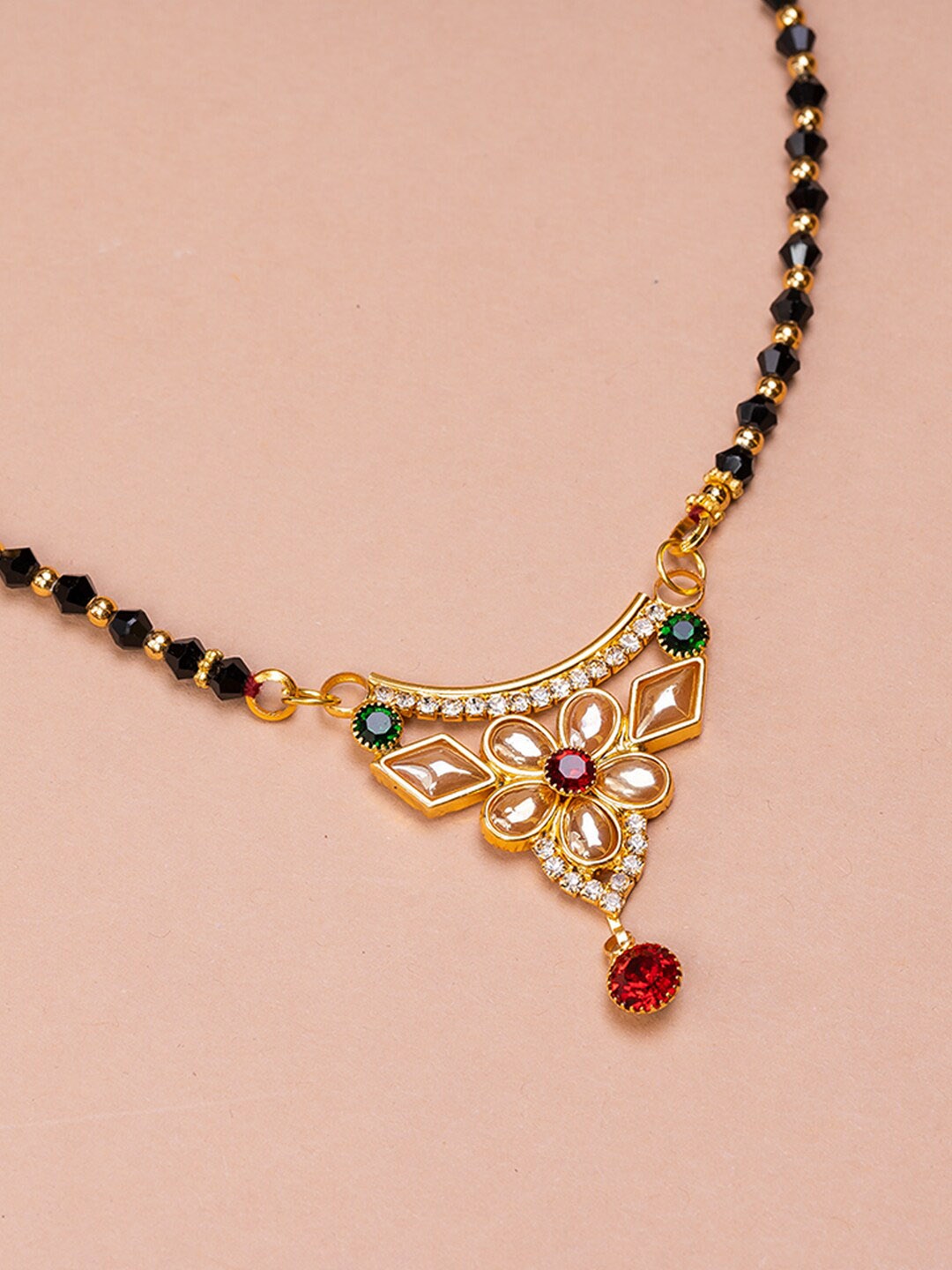 

HOUSE OF ARLI Gold-Plated & Beaded Mangalsutra, Black