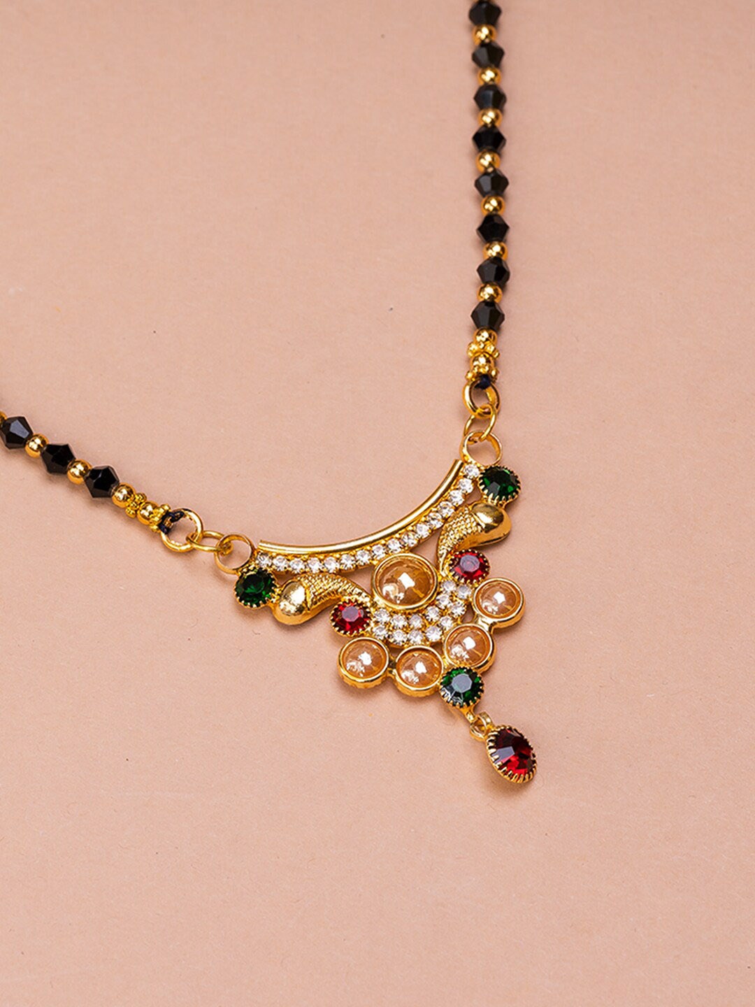 

HOUSE OF ARLI Gold-Plated & Beaded Mangalsutra, Black
