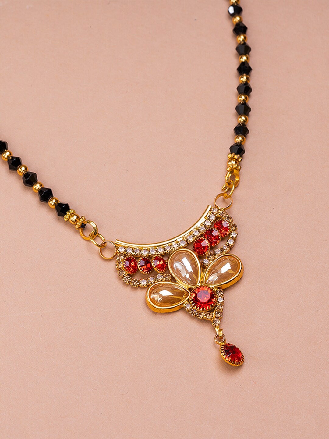 

HOUSE OF ARLI Gold-Plated Artificial Stones and Beads Mangalsutra, Black