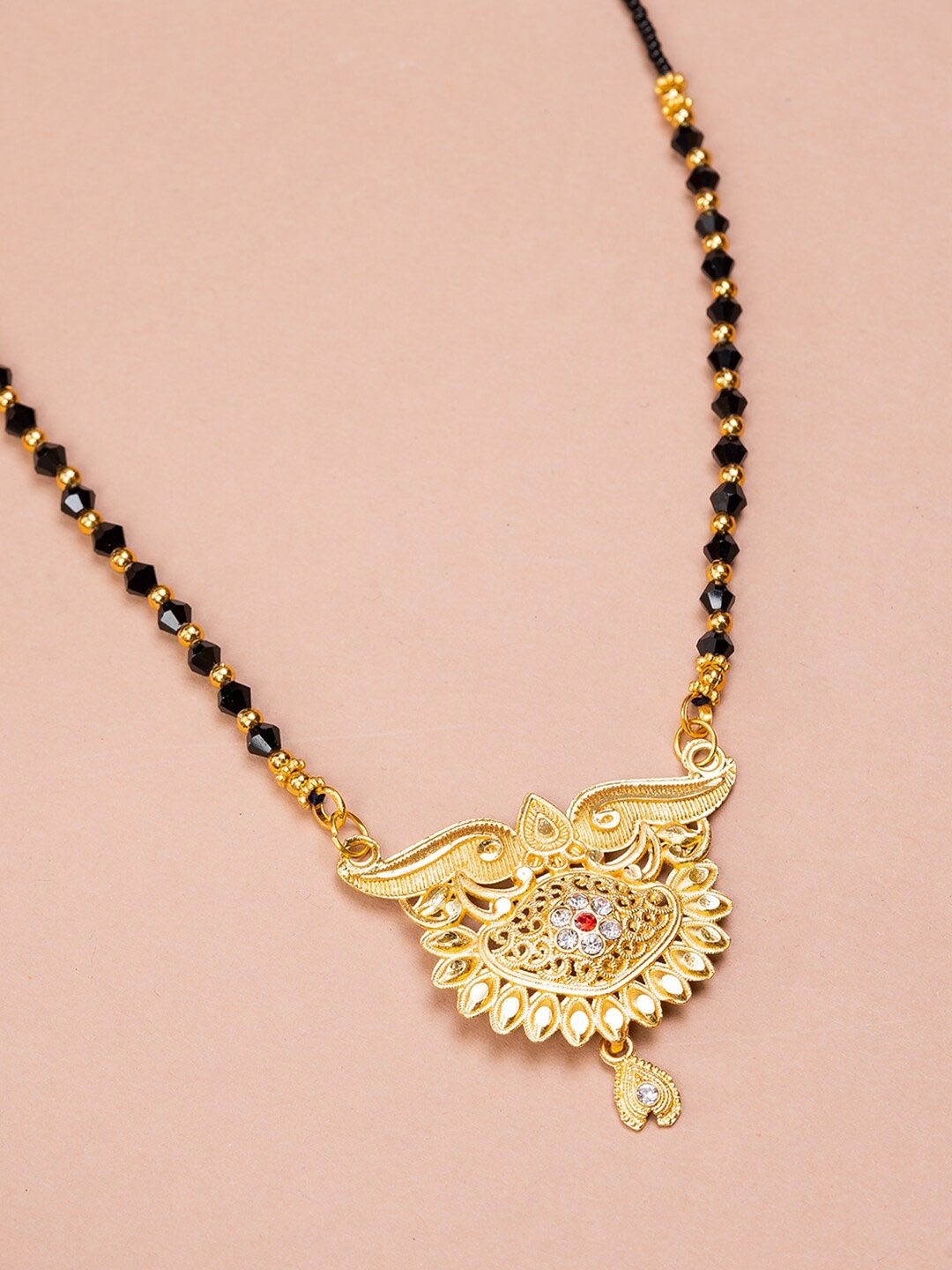 

HOUSE OF ARLI Gold-Plated Artificial Stones and Beads Mangalsutra, Black