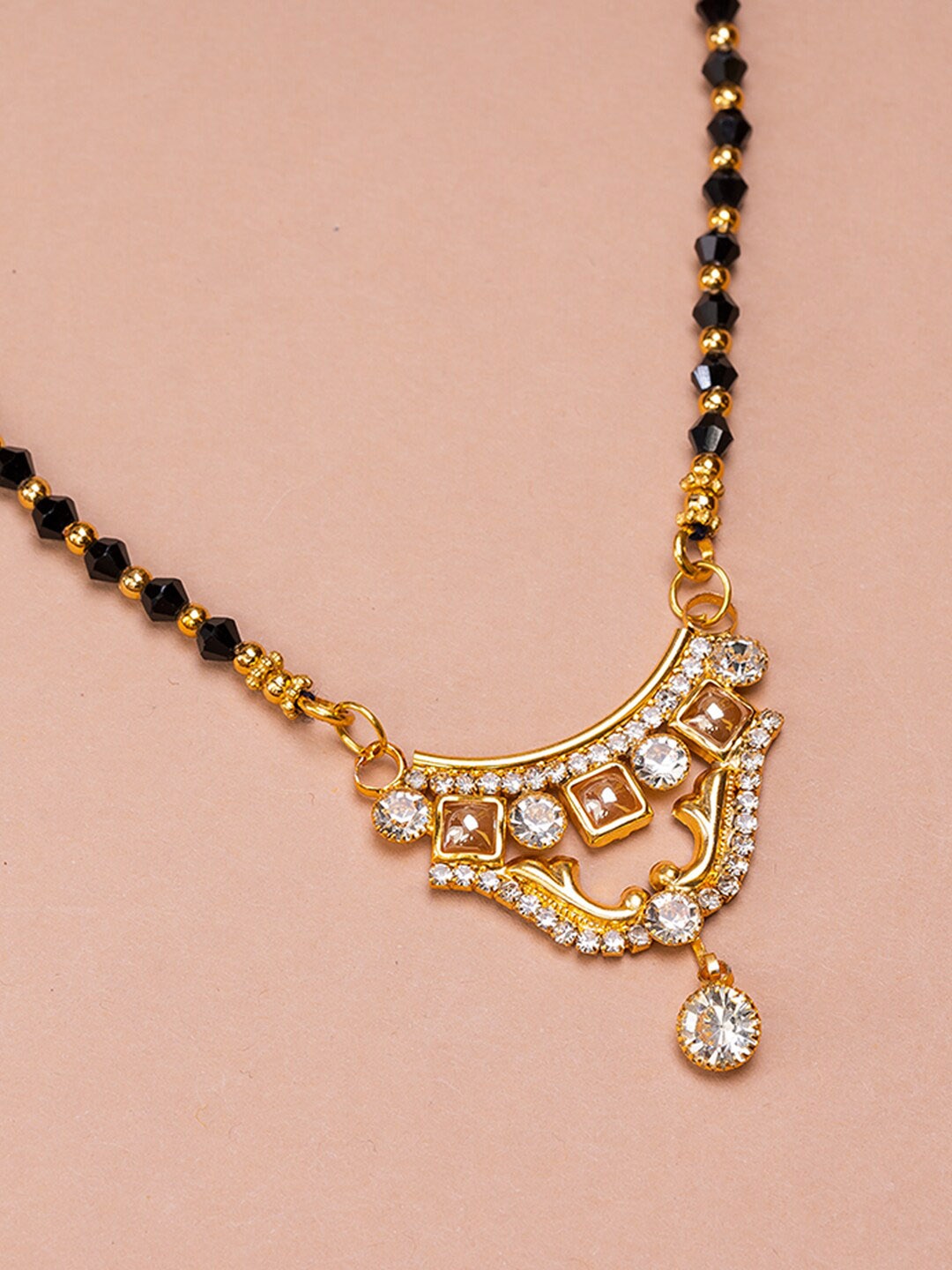 

HOUSE OF ARLI Gold-Plated Artificial Stones and Beads Mangalsutra, Black