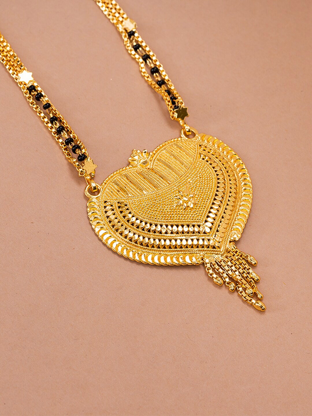 

HOUSE OF ARLI Gold-Plated Beaded Long Chain Mangalsutra, Black