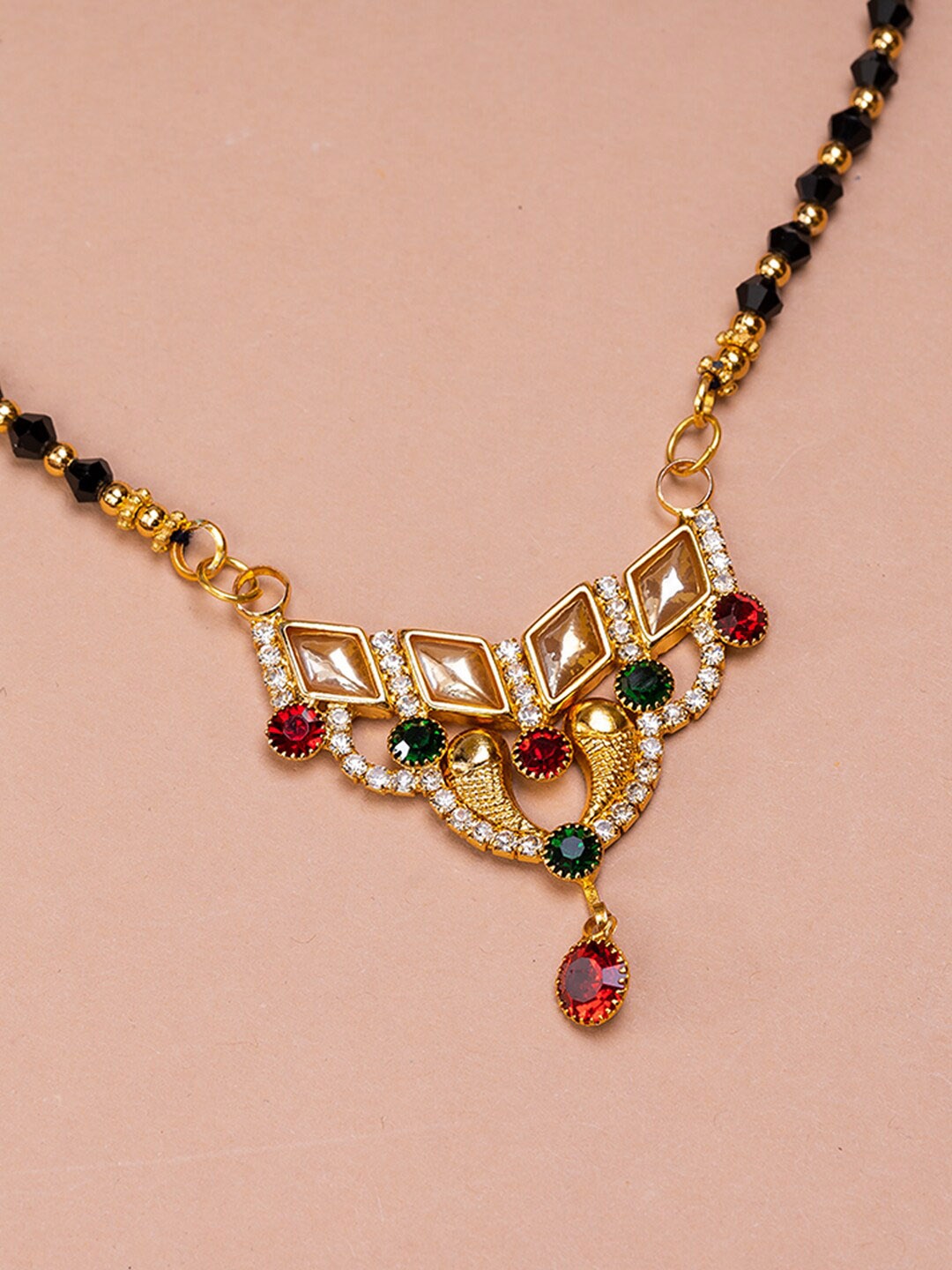 

HOUSE OF ARLI Gold-Plated & Beaded Mangalsutra, Black