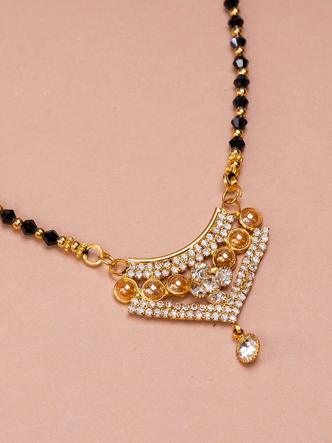 

HOUSE OF ARLI Gold-Plated Artificial Stones and Beads Mangalsutra, Black