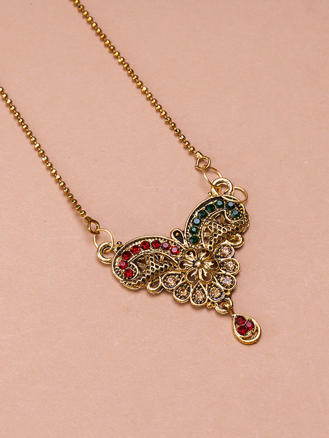 

HOUSE OF ARLI Gold-Plated Chain With Pendant, Red