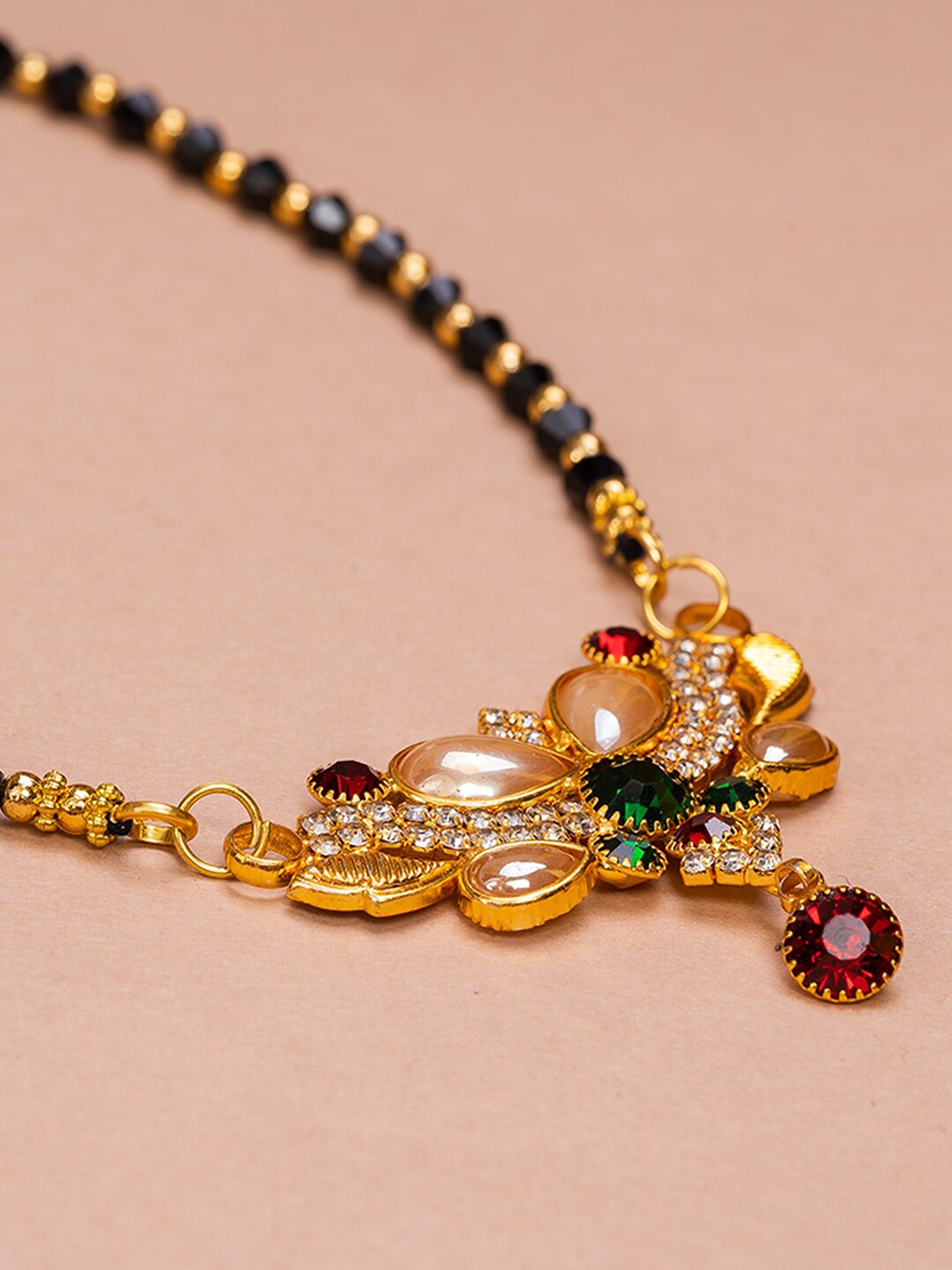

HOUSE OF ARLI Gold-Plated Beaded Mangalsutra, Black