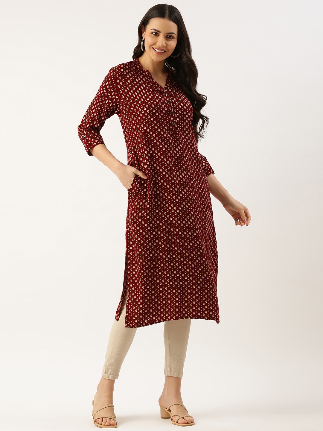

AMUKTI Ethnic Motifs Printed Kurta, Maroon