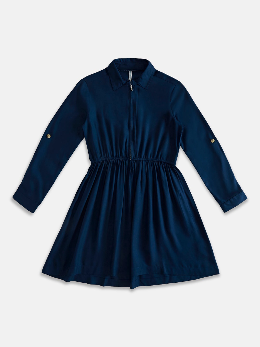 

Pantaloons Junior Shirt Collar Waisted Cotton Fit & Flare Dress, Navy blue