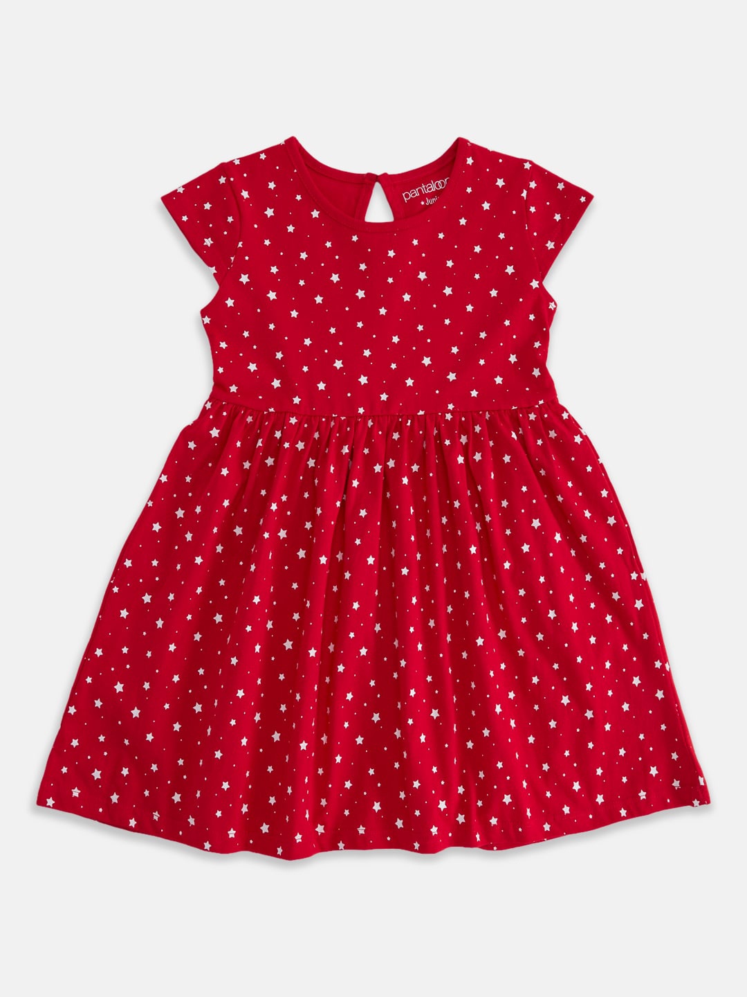 

Pantaloons Junior Girls Geometric Printed Cap Sleeves Cotton Dress, Red