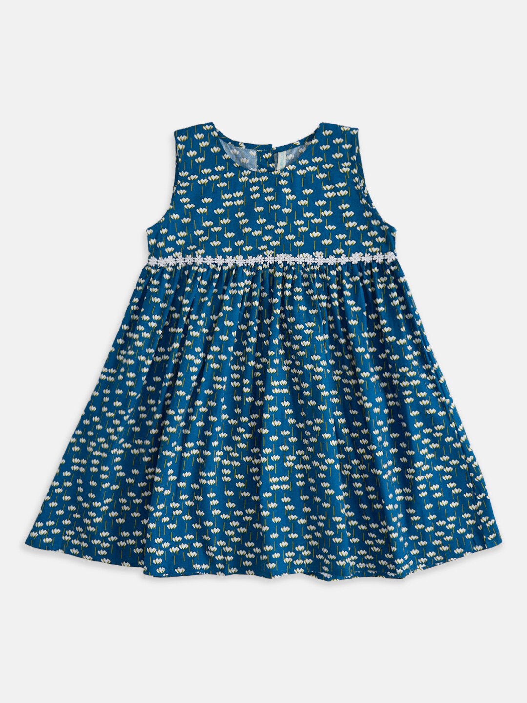 Pantaloons Junior Girls Floral Printed A-Line Dress, Blue