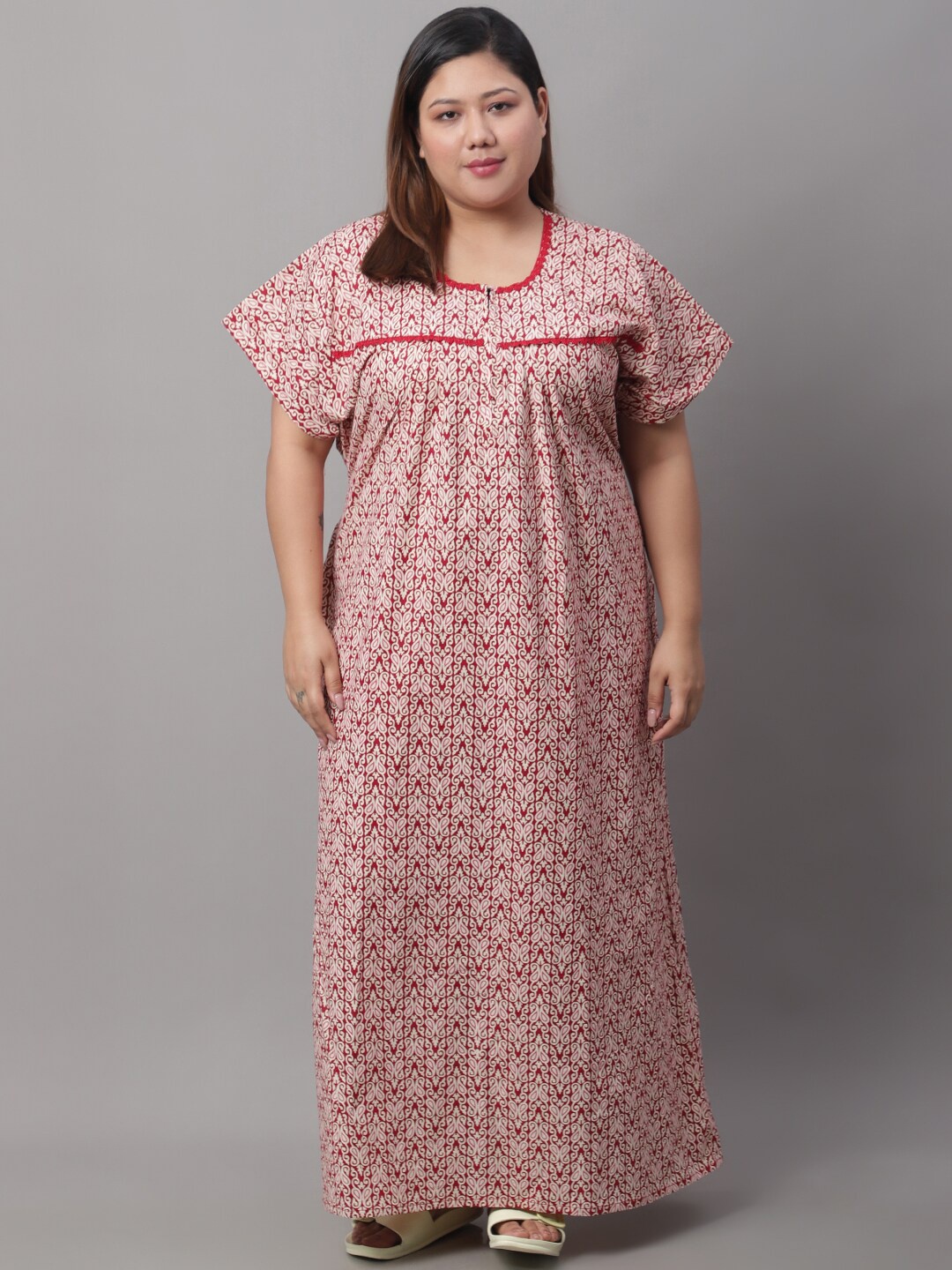 

Secret Wish Women Plus Size Printed Pure Cotton Maxi Nightdress, Red