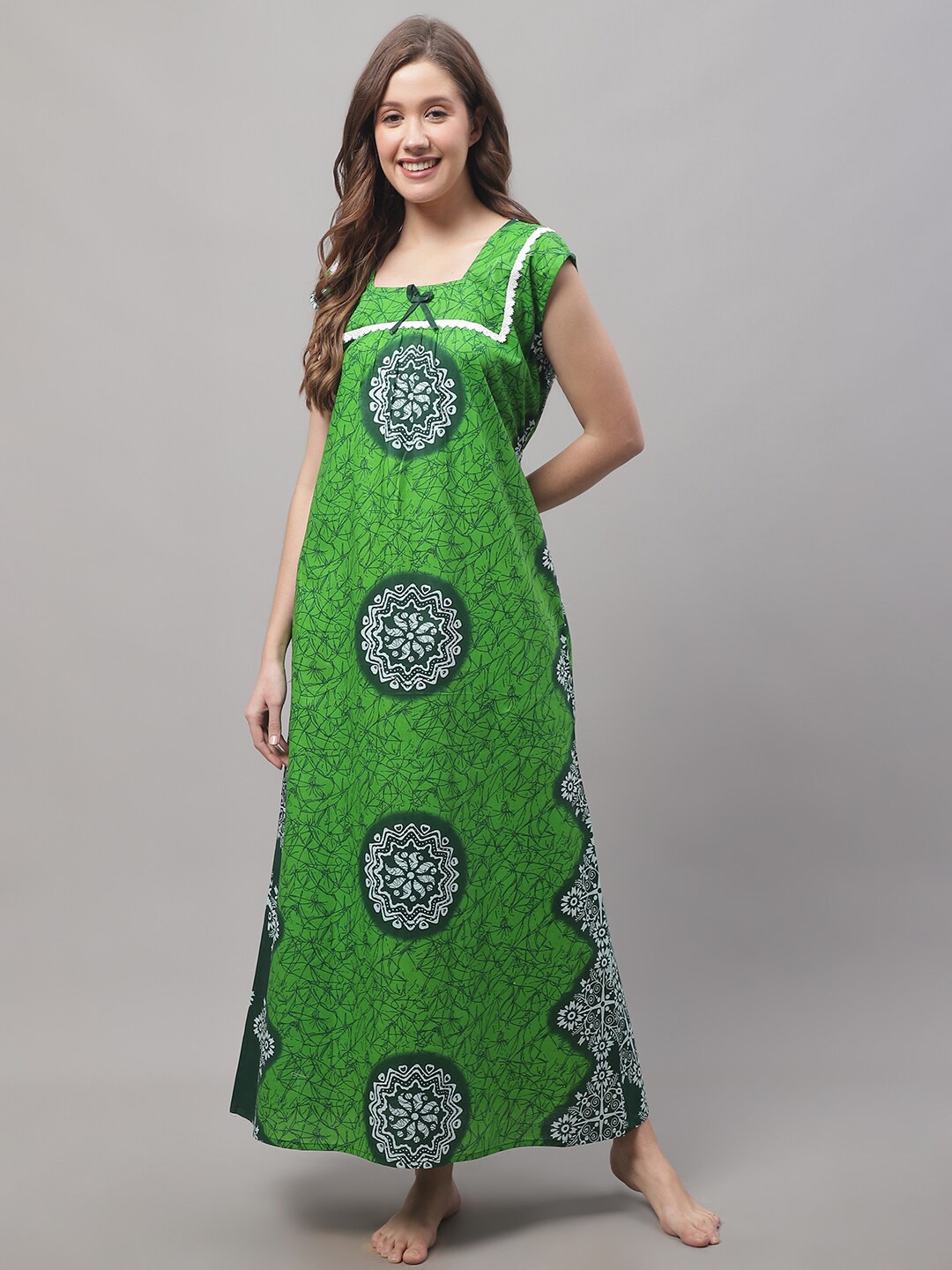 

Secret Wish Printed Cotton Maxi Nightdress, Green