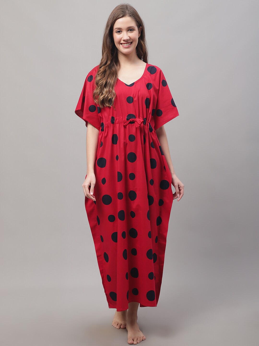 

Secret Wish Printed Cotton Kaftan Maxi Nightdress, Red