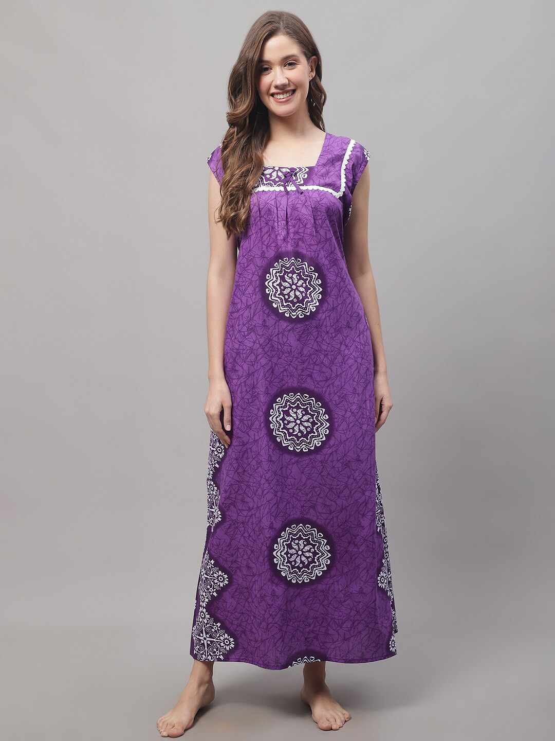 

Secret Wish Printed Cotton Maxi Nightdress, Purple